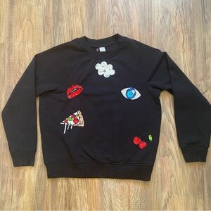 H&M Divided Black Sequin Patch Sweatshirt Size Small
